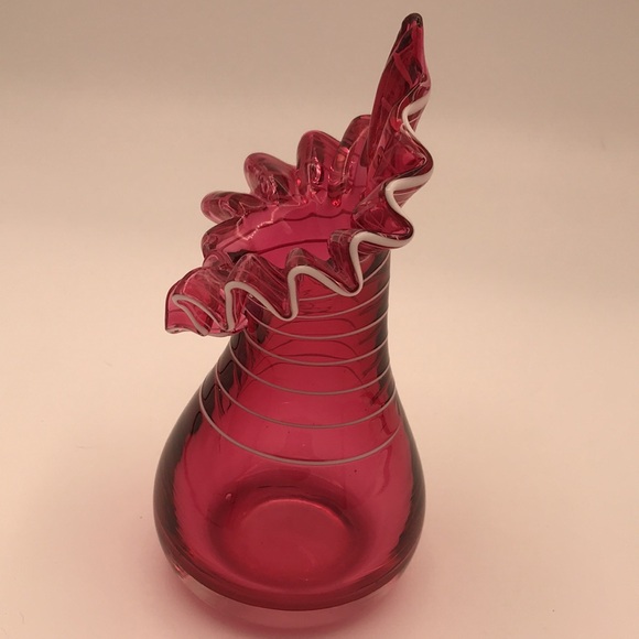 VTG Blown Cranberry Glass Jack in the Pulpit Vase w/ Applied White Striping - Picture 2 of 9